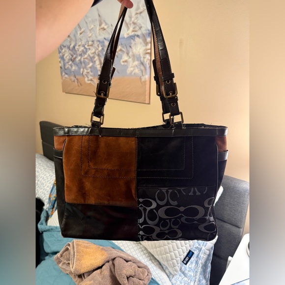 Coach Handbags - Coach Black and Brown Signature Patchwork Tote